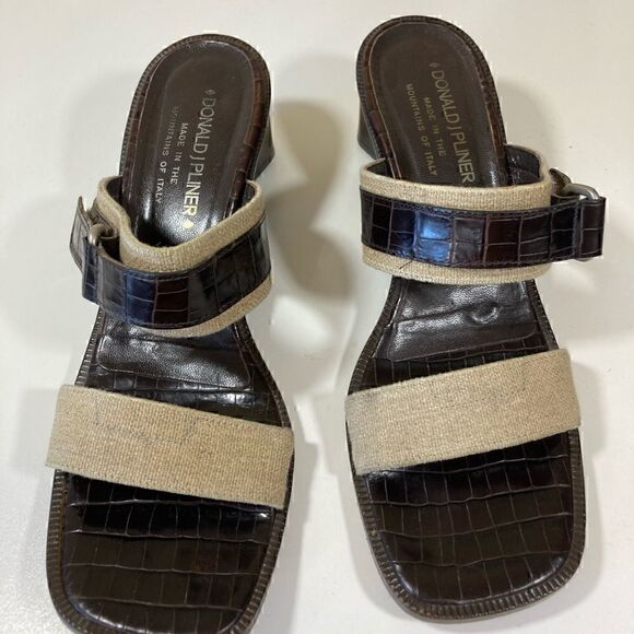 DONALD PLINER CROC EMBOSSED LEATHER & Canvas Women’s open toe sandals size 9 GUC - Picture 3 of 16